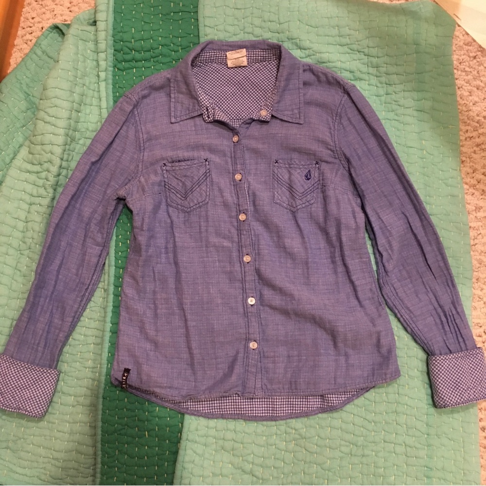 Volcom Blue Denim Cotton long sleeve button up Shirt